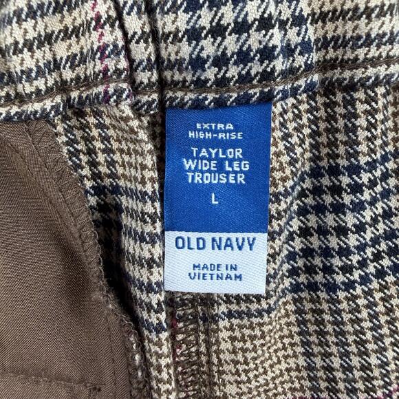 Old Navy Sz L Taylor Wide Leg Trouser Pants Pleated High Waisted Straight Plaid - Picture 7 of 15